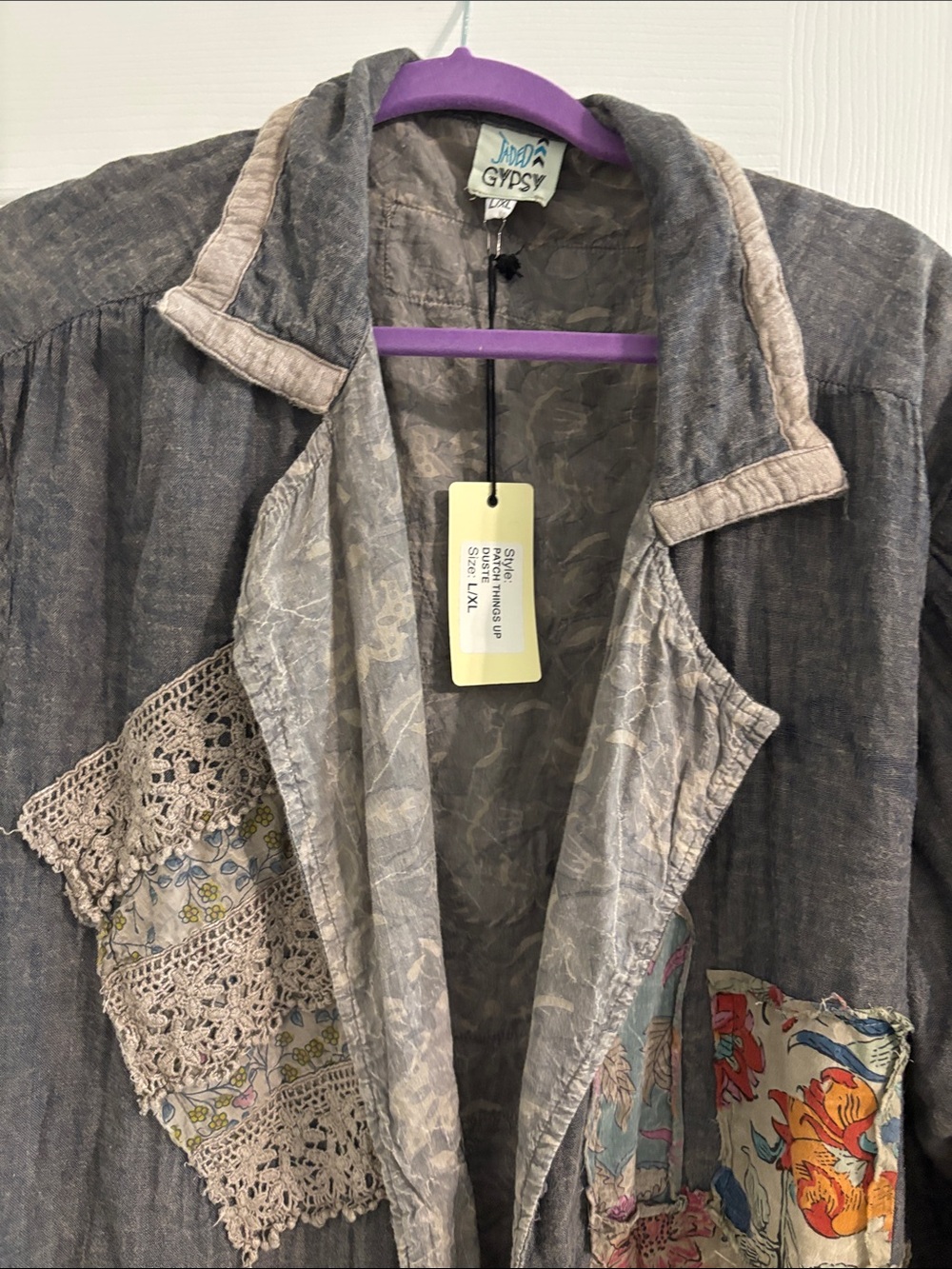 Vintage-Inspired Gray Patchwork Long Coat - Picture 3 of 10